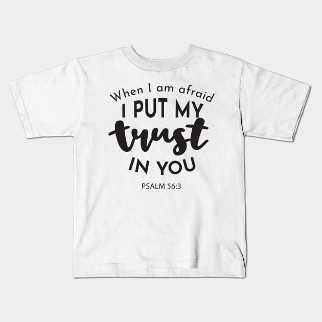 Faithful Courage: 'When I am Afraid, I Put My Trust in You' Kids T-Shirt by FlinArt